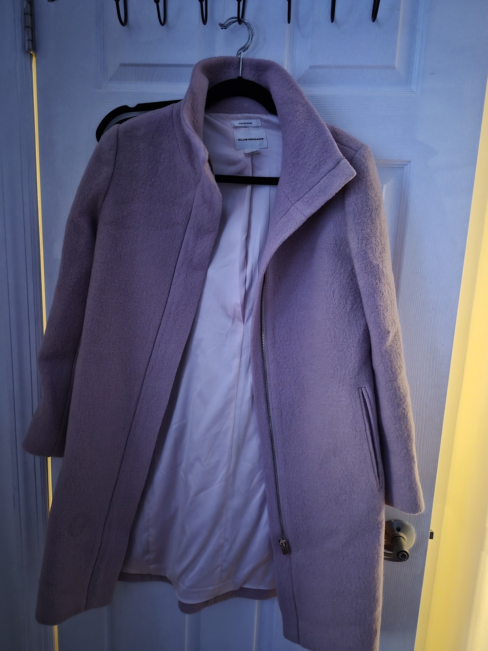 Club Monaco Lavender Wool Coat with Zip Front